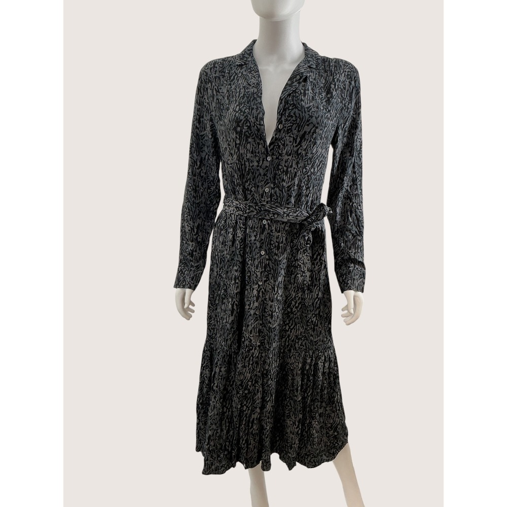 Rails Grey Black Abstract Animal Print Tiered Midi Shirt Dress Small - Picture 2 of 11